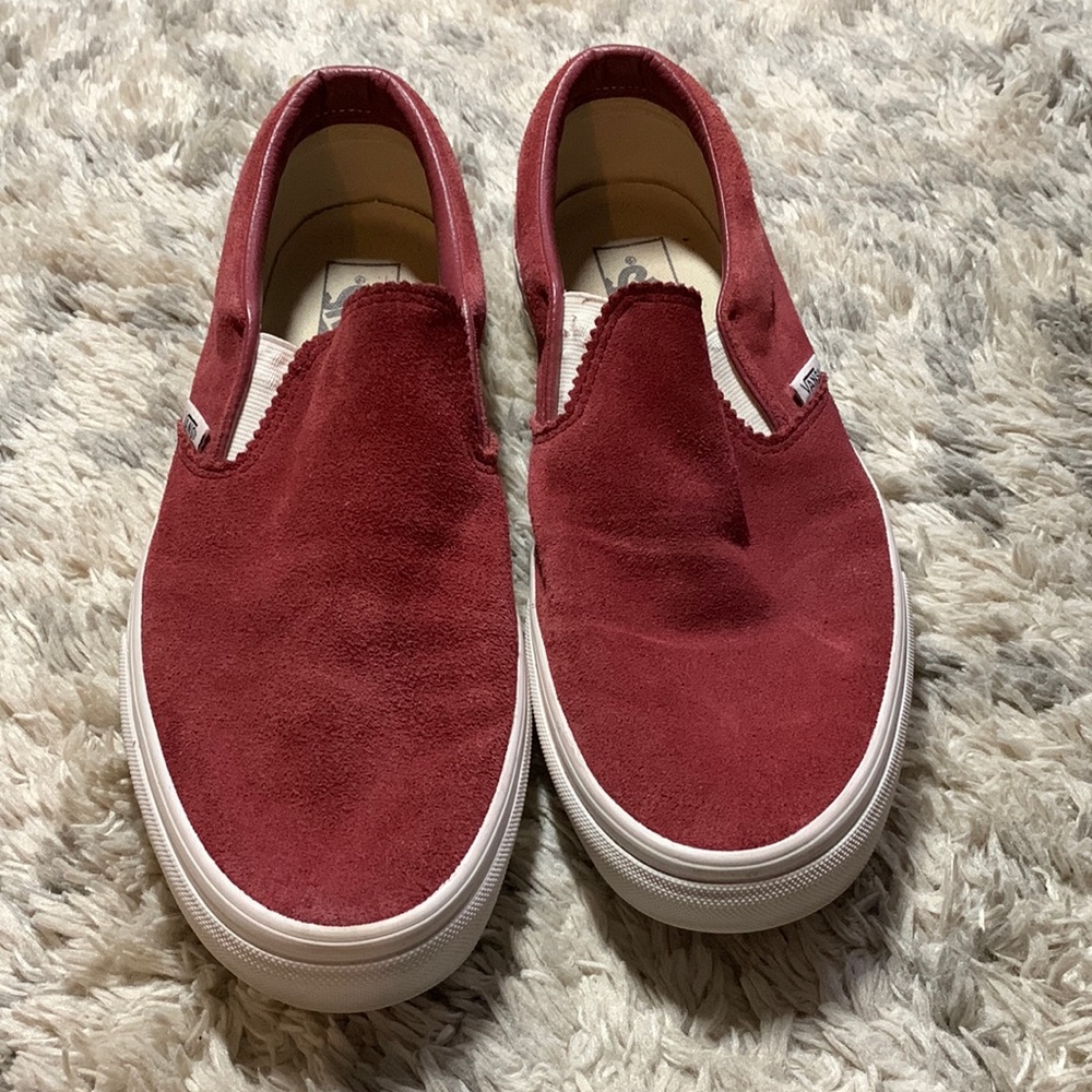 Burgundy/Red Suede Vans Slip-Ons